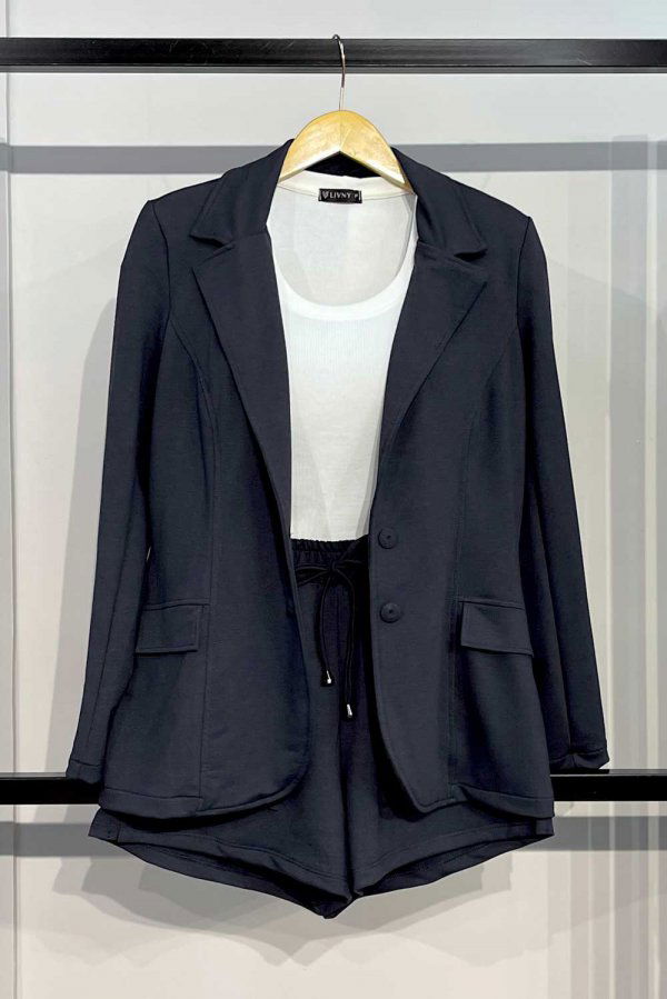 Conjunto Molecotton Blazer Ana Lia + Shorts Loli Preto