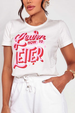 T-shirt Feminina Estonada Learn How To Letter Off White